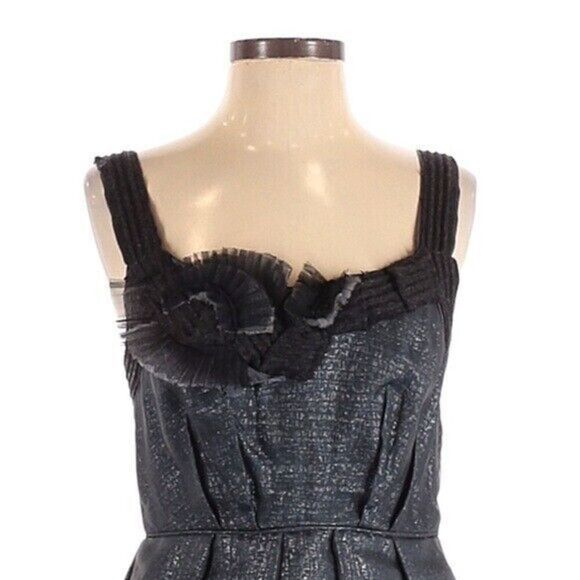 BCBGMaxAzria Runway Graphite Bubble Mini Dress 4 Silk Metallic Pleated Cocktail - Picture 3 of 10